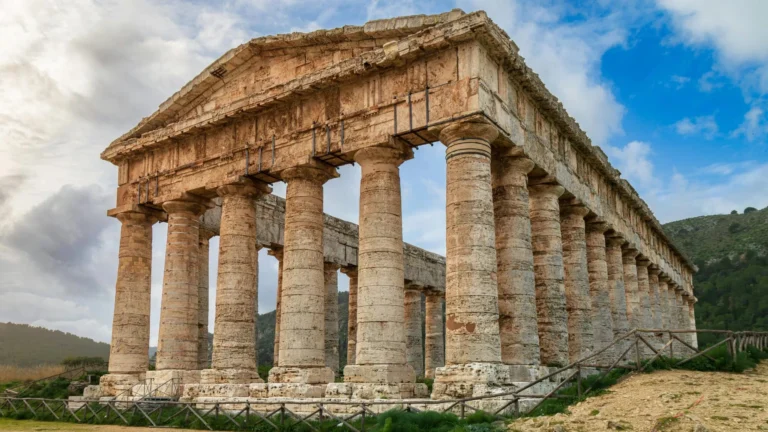 Stunning view of an ancient Greek temple in Segesta, Sicily, Italy, showcasing classical architecture.